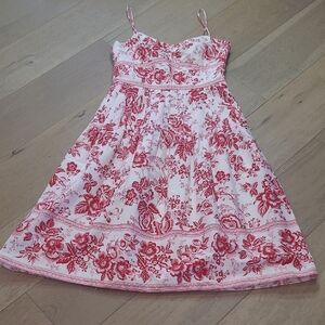 EUC Liz Claiborne Dress Women's sz 6 Red Floral Spaghetti Strap Midi Dress